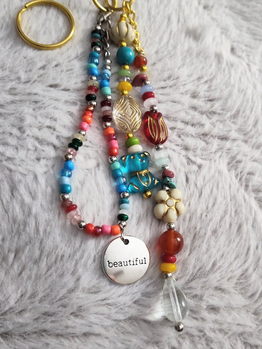Multicolor Beaded Purse Charm, Keychain/Bracelet - Picture 4 of 4